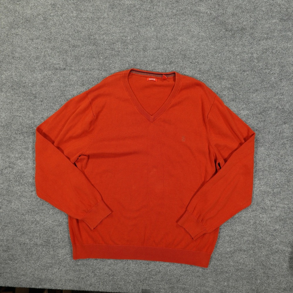 IZOD Sweater Mens XL Orange V-Neck Long Sleeve Lightweight Knit Pullover